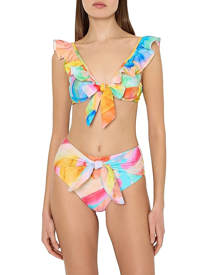 Watercolor Paint Stroke Ruffle Bikini Top