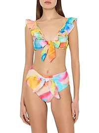 Watercolor Paint Stroke Ruffle Bikini Top