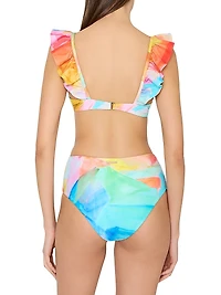 Watercolor Paint Stroke Ruffle Bikini Top