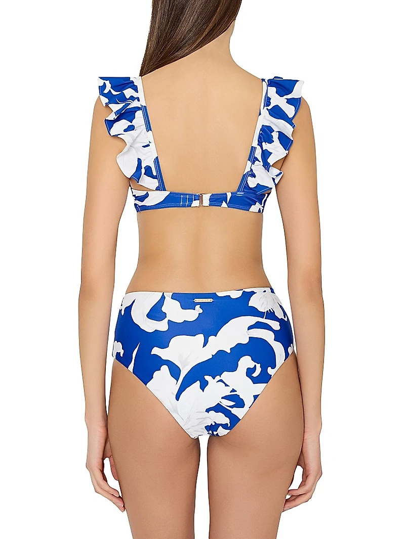Lily Silhouette Ruffle Abstract Bikini Top