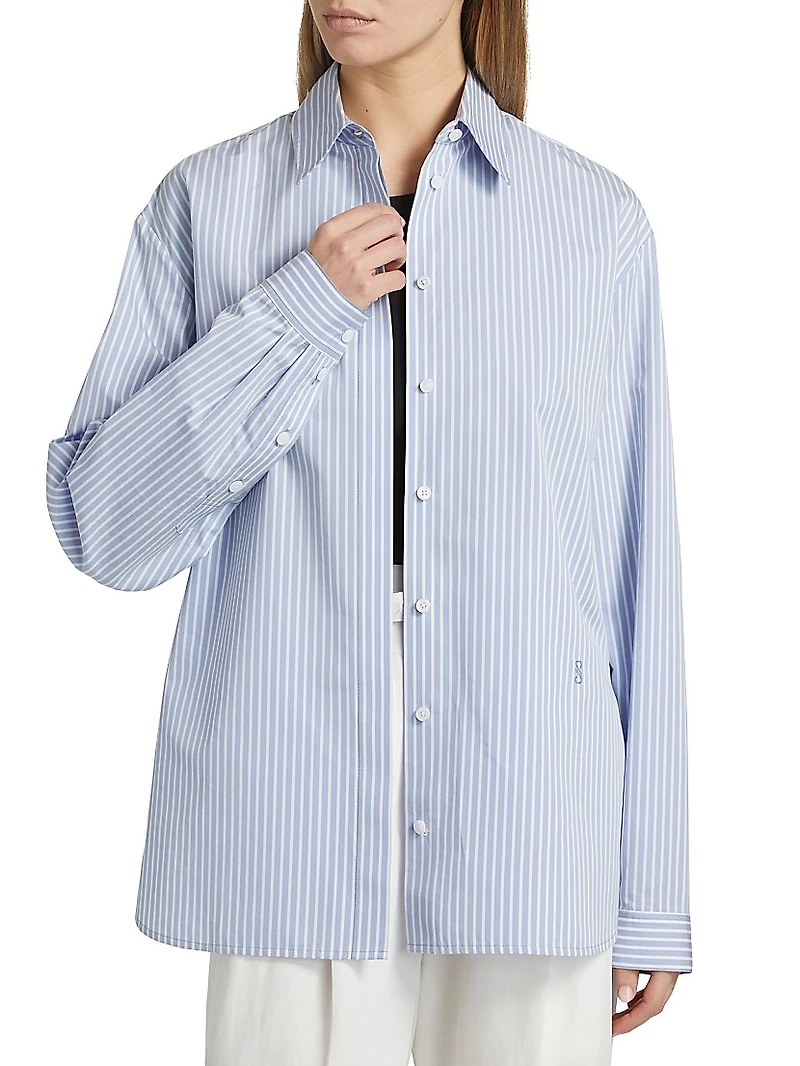 Hunter Striped Cotton & Silk Poplin Button-Front Top