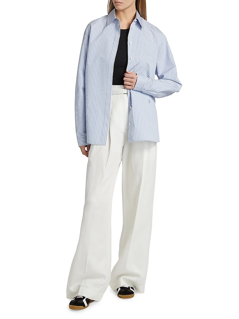 Hunter Striped Cotton & Silk Poplin Button-Front Top