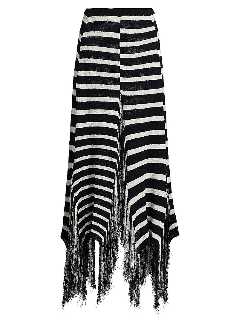 Yves Striped Cotton Fringe Maxi Skirt