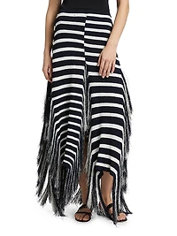 Yves Striped Cotton Fringe Maxi Skirt
