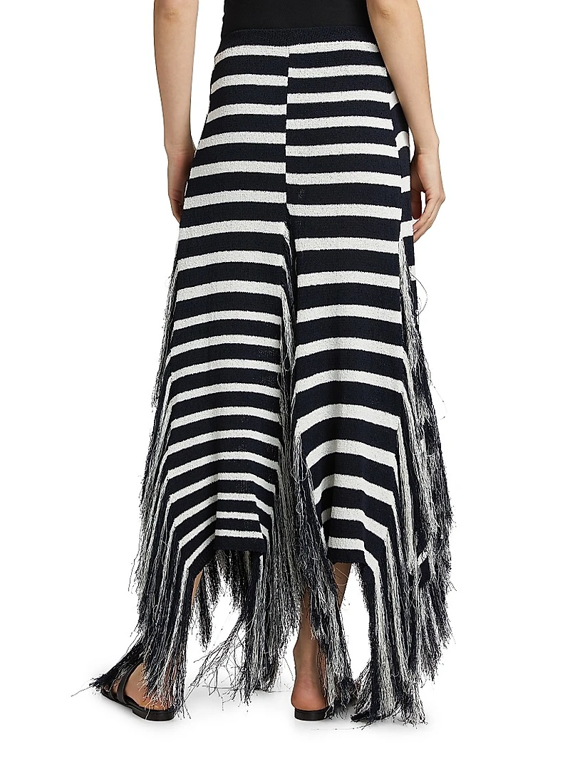 Yves Striped Cotton Fringe Maxi Skirt