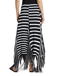 Yves Striped Cotton Fringe Maxi Skirt