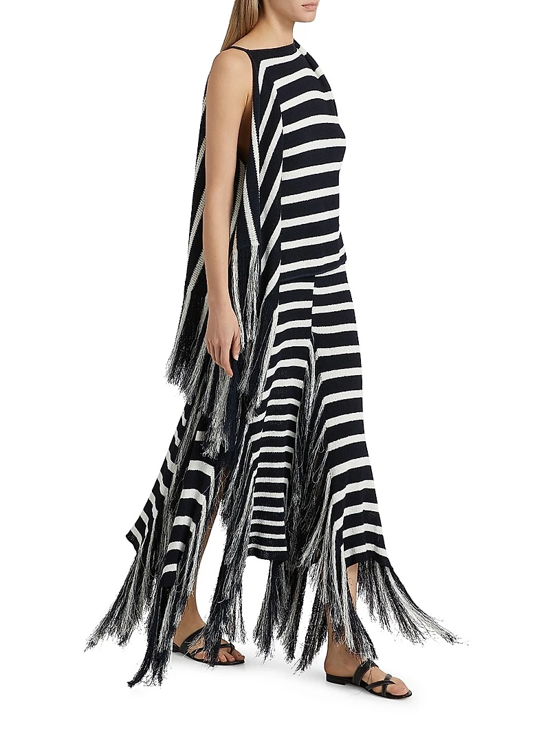 Yves Striped Cotton Fringe Maxi Skirt