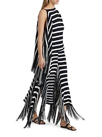 Yves Striped Cotton Fringe Maxi Skirt