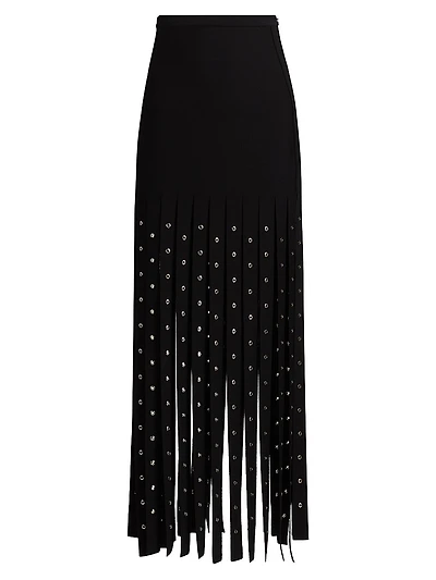Effe Grommet-Embellish Fringe Maxi Skirt