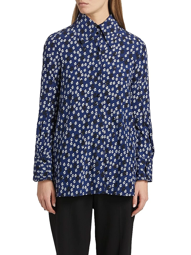 Emmeline Floral Silk-Blend Button-Front Shirt