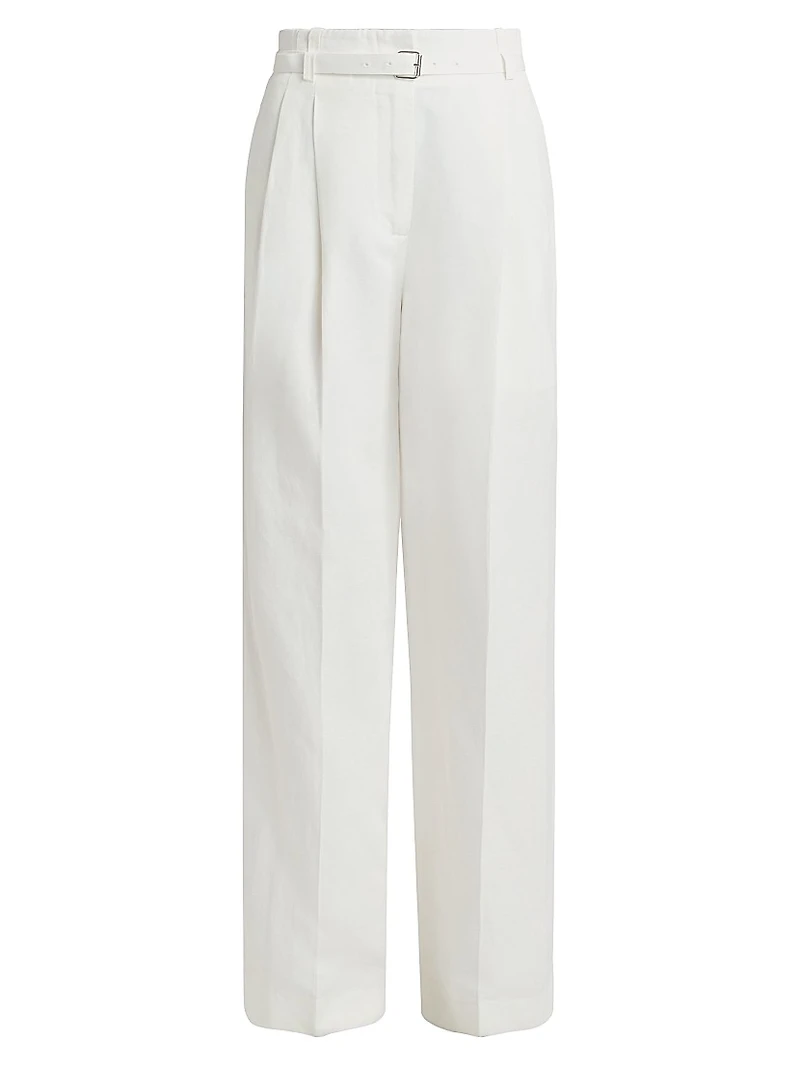Jules Belted Linen-Blend Flared Pants
