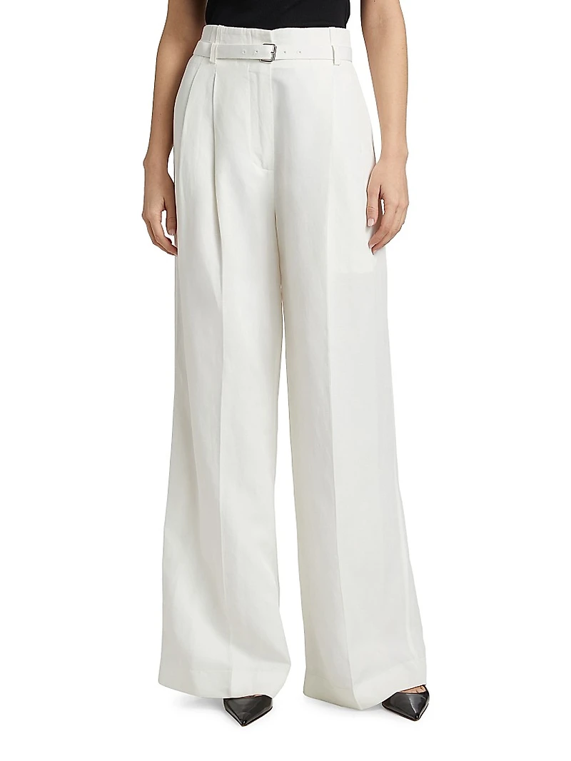 Jules Belted Linen-Blend Flared Pants