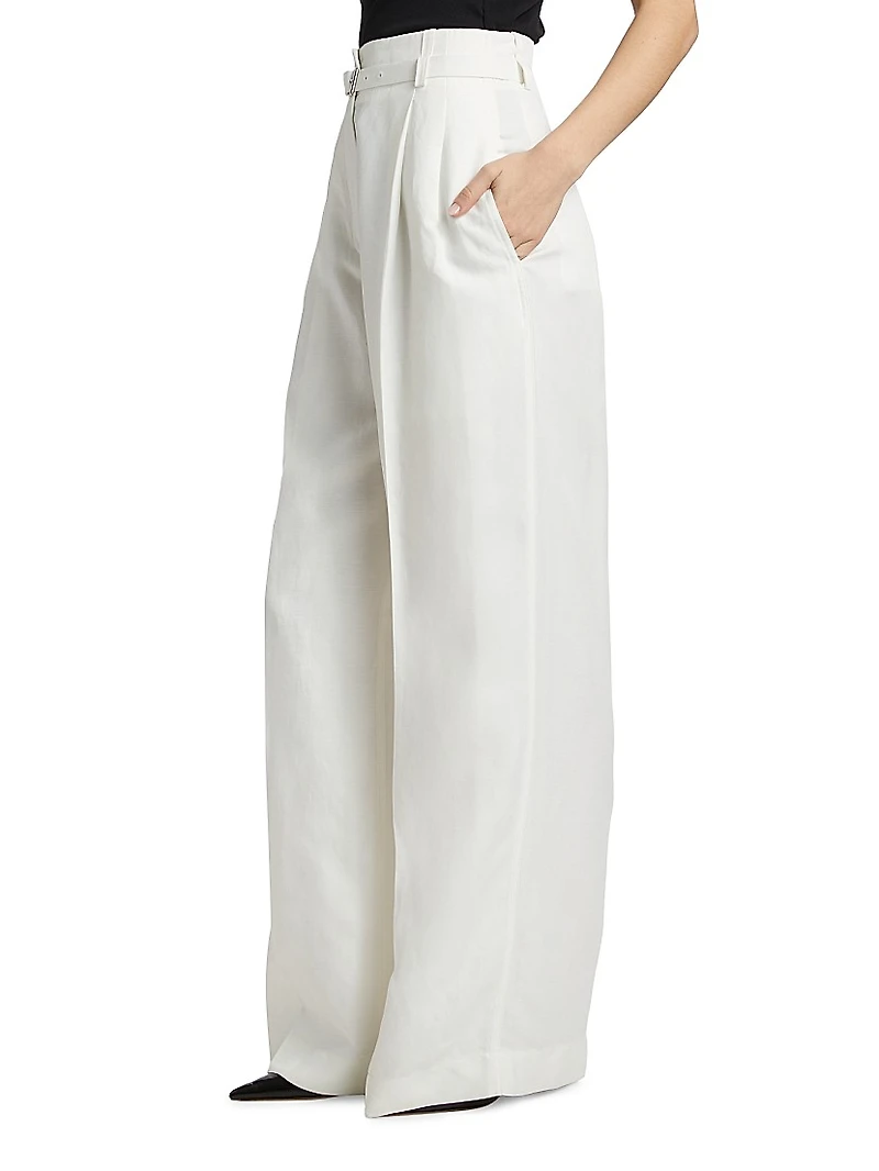 Jules Belted Linen-Blend Flared Pants