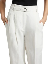 Jules Belted Linen-Blend Flared Pants