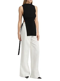 Jules Belted Linen-Blend Flared Pants