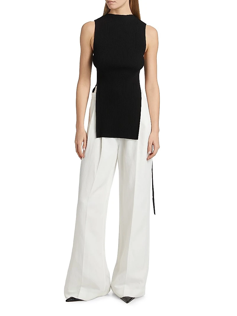 Rita Rib-Knit Sleeveless Side-Slit Top