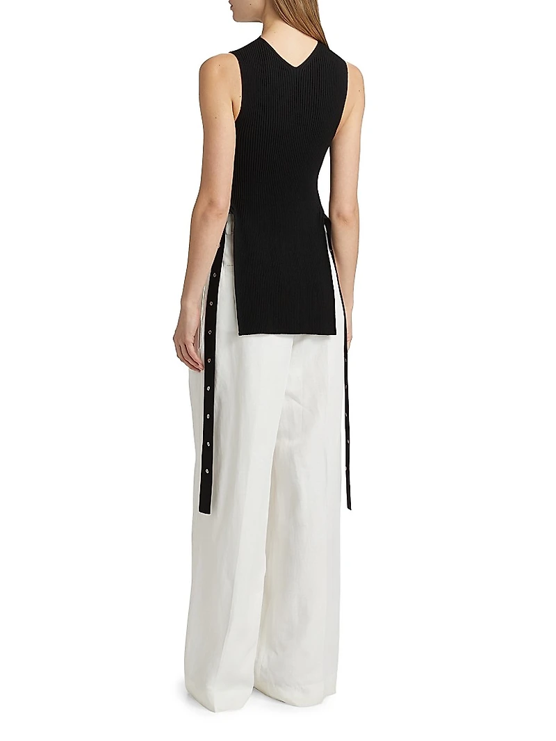 Rita Rib-Knit Sleeveless Side-Slit Top