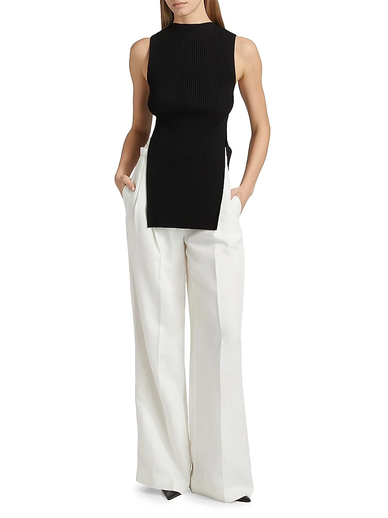 Rita Rib-Knit Sleeveless Side-Slit Top