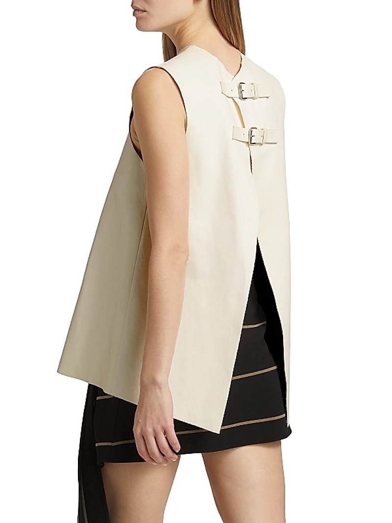 Noa Buckle-Detailed Leather Open Back Top