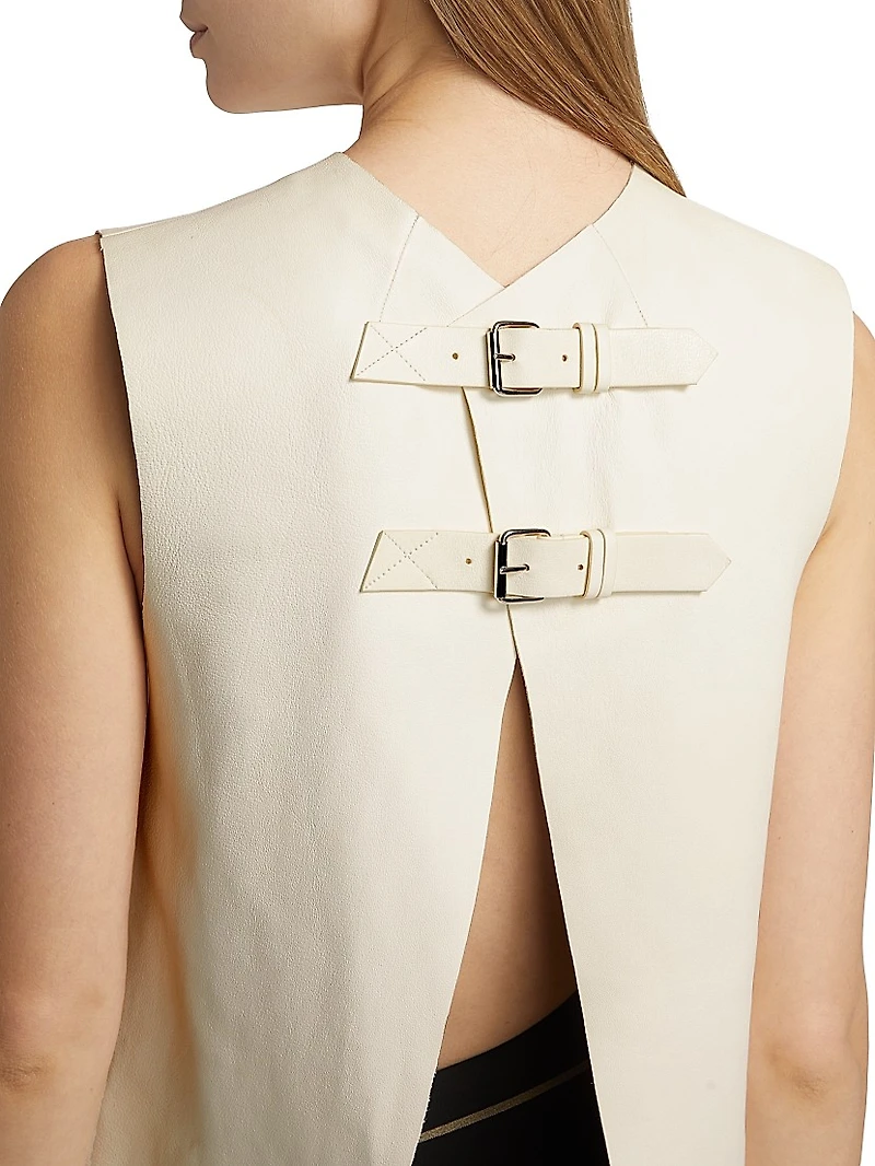 Noa Buckle-Detailed Leather Open Back Top