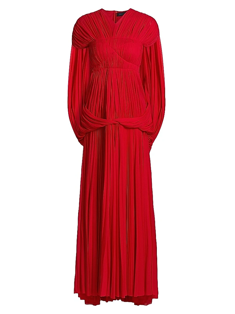 Rumi Pleated Jersey Cape Maxi Dress