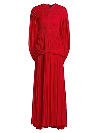 Rumi Pleated Jersey Cape Maxi Dress