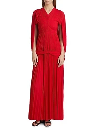 Rumi Pleated Jersey Cape Maxi Dress