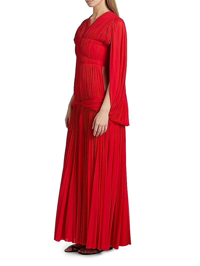 Rumi Pleated Jersey Cape Maxi Dress