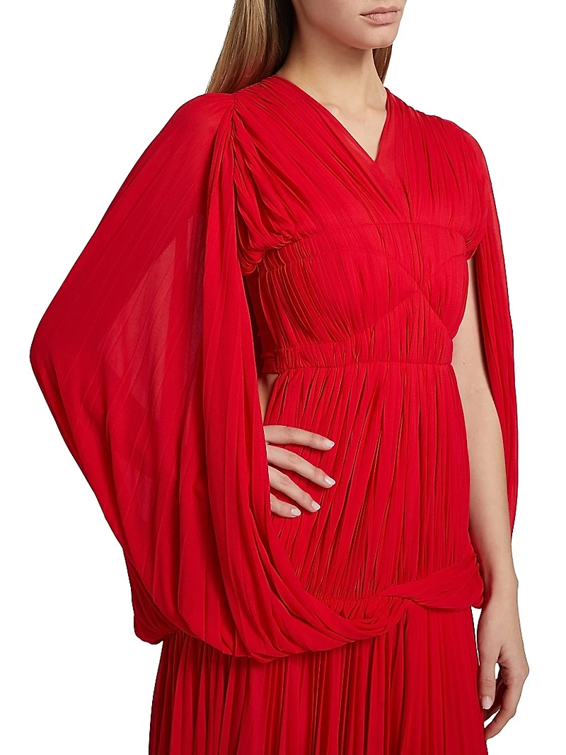 Rumi Pleated Jersey Cape Maxi Dress