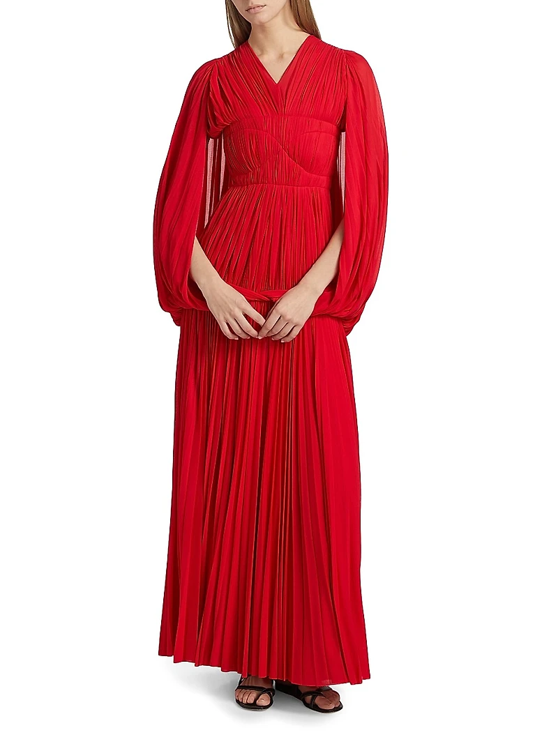 Rumi Pleated Jersey Cape Maxi Dress