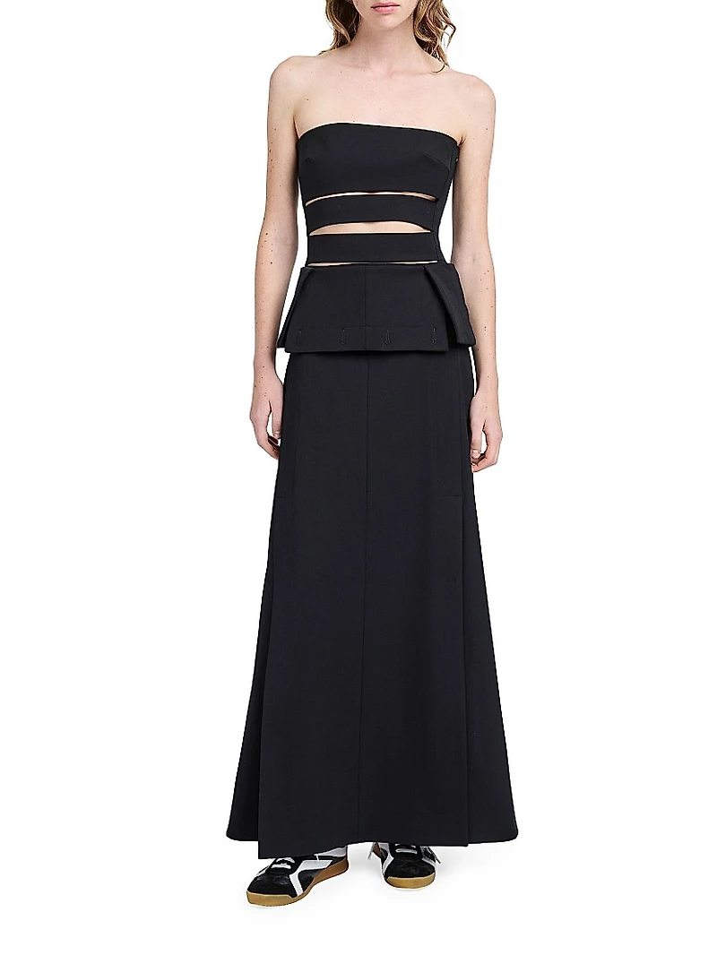 Wool-Blend Cut-Out Strapless Gown