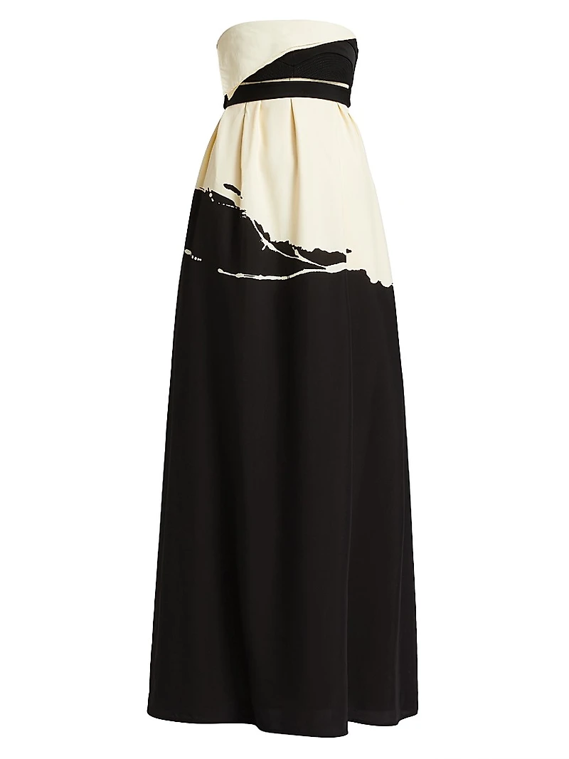 Ophelia Abstract Colorblocked Strapless Gown