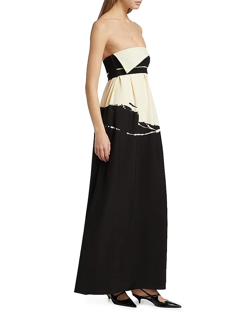 Ophelia Abstract Colorblocked Strapless Gown