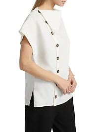 Zion Linen-Blend Foldover Collar Button-Front Top