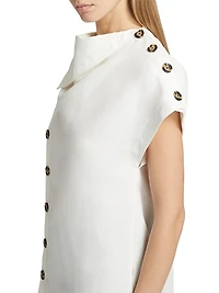 Zion Linen-Blend Foldover Collar Button-Front Top