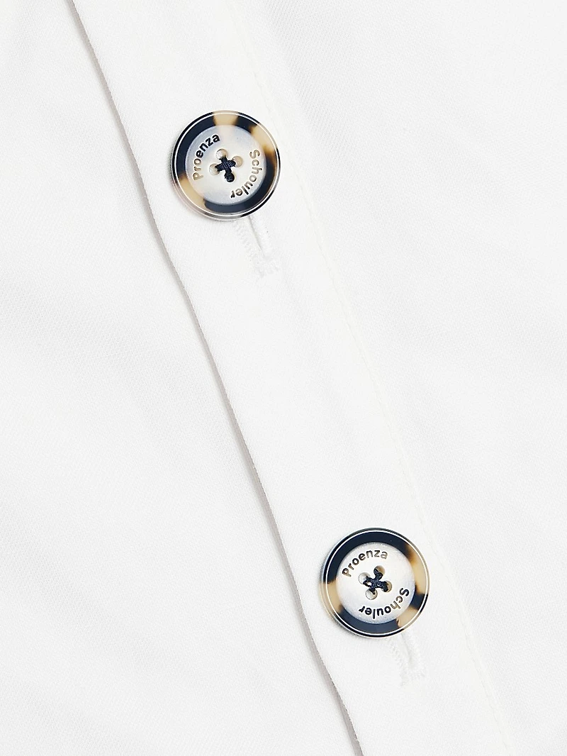 Zion Linen-Blend Foldover Collar Button-Front Top