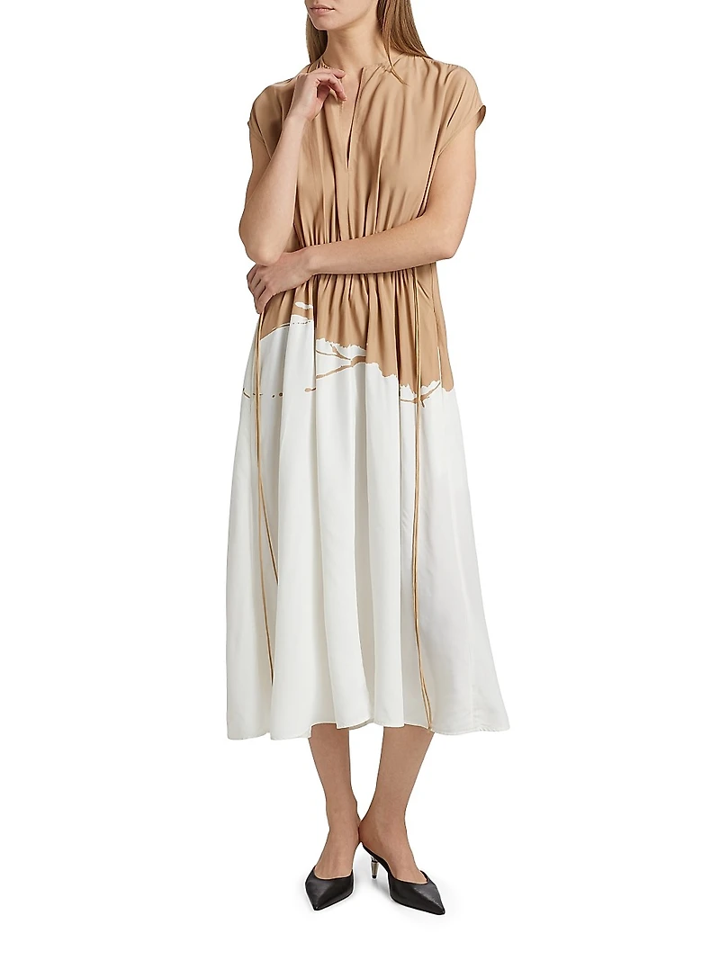Ezra Dip-Dye Drawstring Waist Midi-Dress