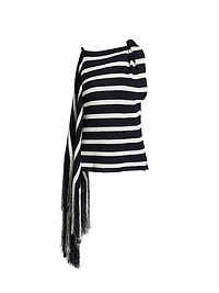 Yves Striped Cotton-Blend Fringe Asymmetric Top