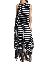 Yves Striped Cotton-Blend Fringe Asymmetric Top