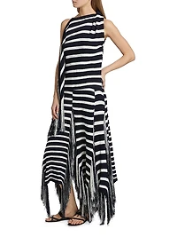 Yves Striped Cotton-Blend Fringe Asymmetric Top