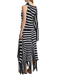 Yves Striped Cotton-Blend Fringe Asymmetric Top