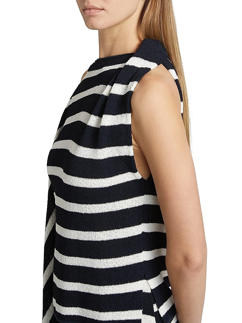 Yves Striped Cotton-Blend Fringe Asymmetric Top