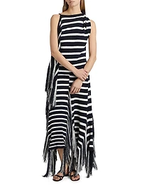 Yves Striped Cotton-Blend Fringe Asymmetric Top