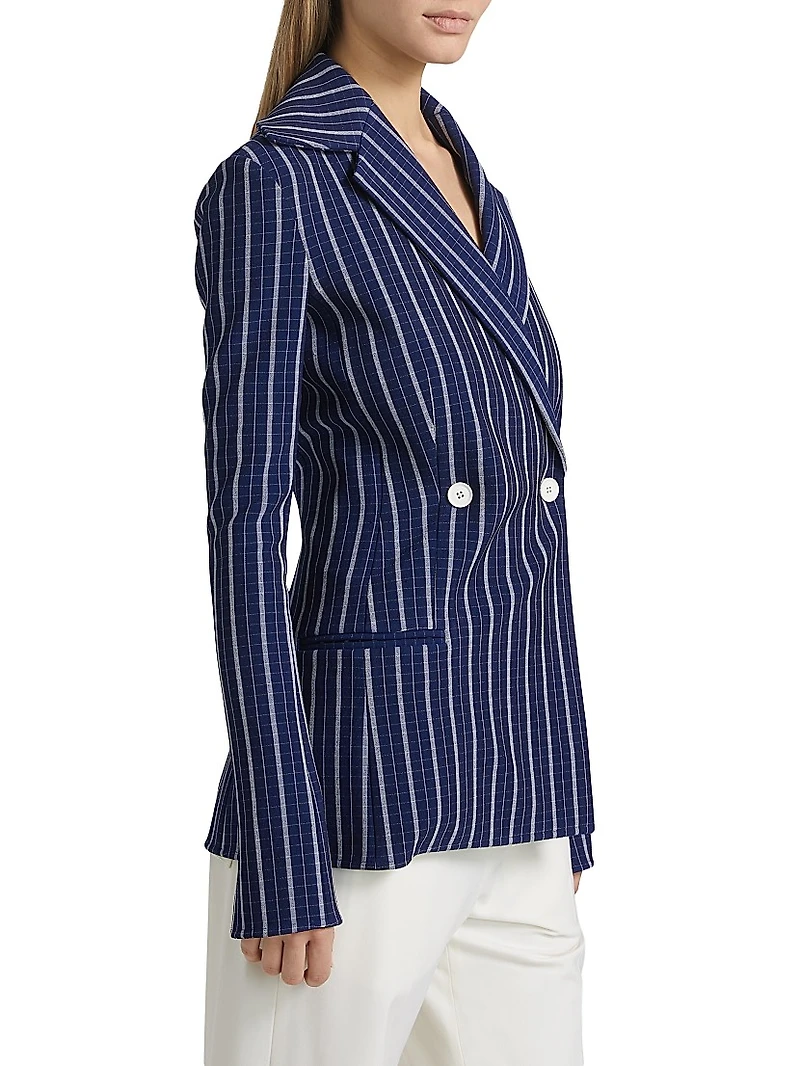 Marine Plaid Double-Breasted Jacket