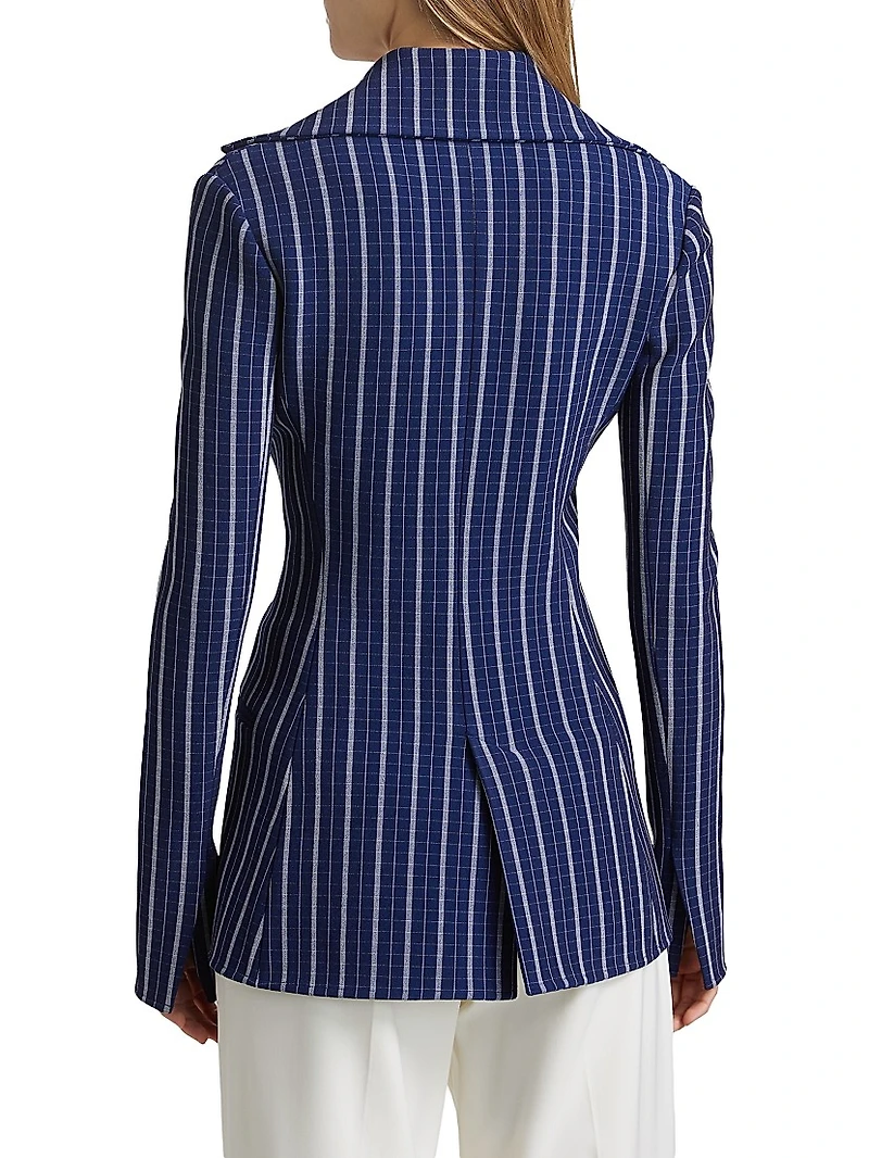 Marine Plaid Double-Breasted Jacket