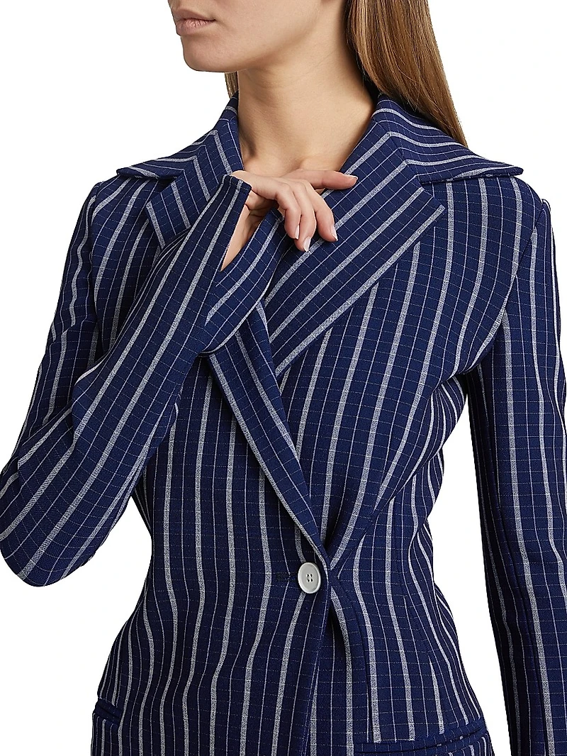 Marine Plaid Double-Breasted Jacket