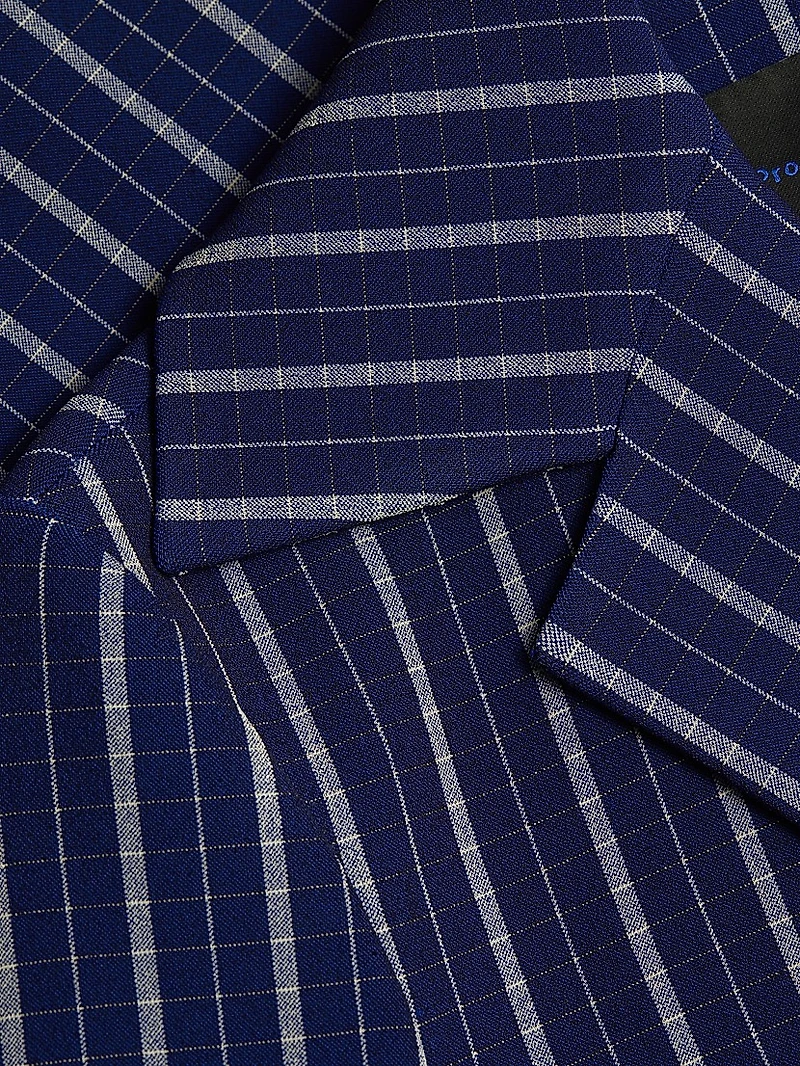Marine Plaid Double-Breasted Jacket