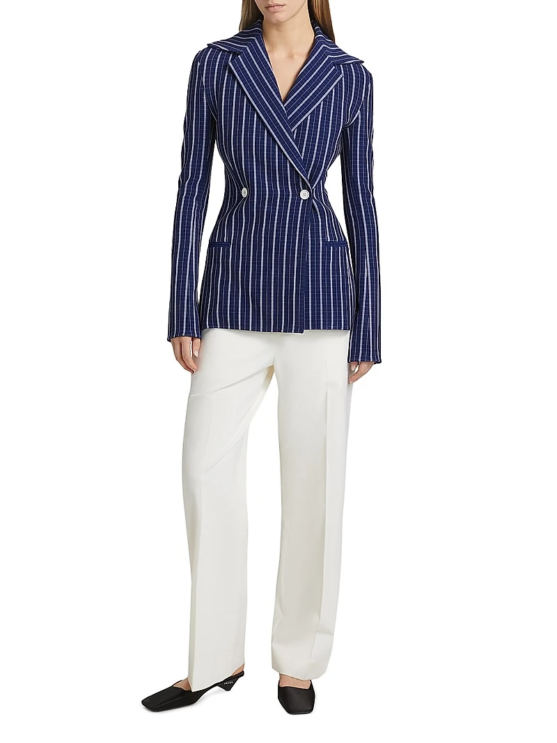 Marine Plaid Double-Breasted Jacket