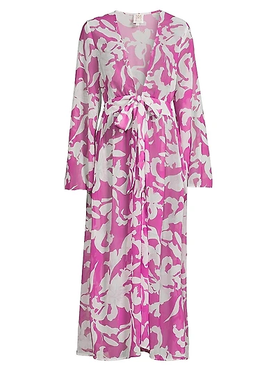 Vince Lily Abstract Chiffon Tie-Waist Maxi-Dress