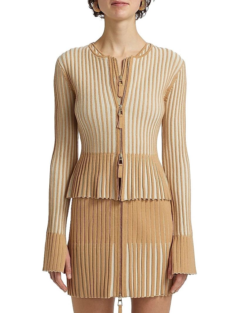 Priscilla Rib-Knit Zip-Up Cardigan